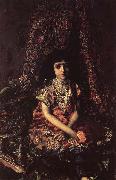 Mikhail Vrubel Girl Against a perslan carpet Spain oil painting reproduction
